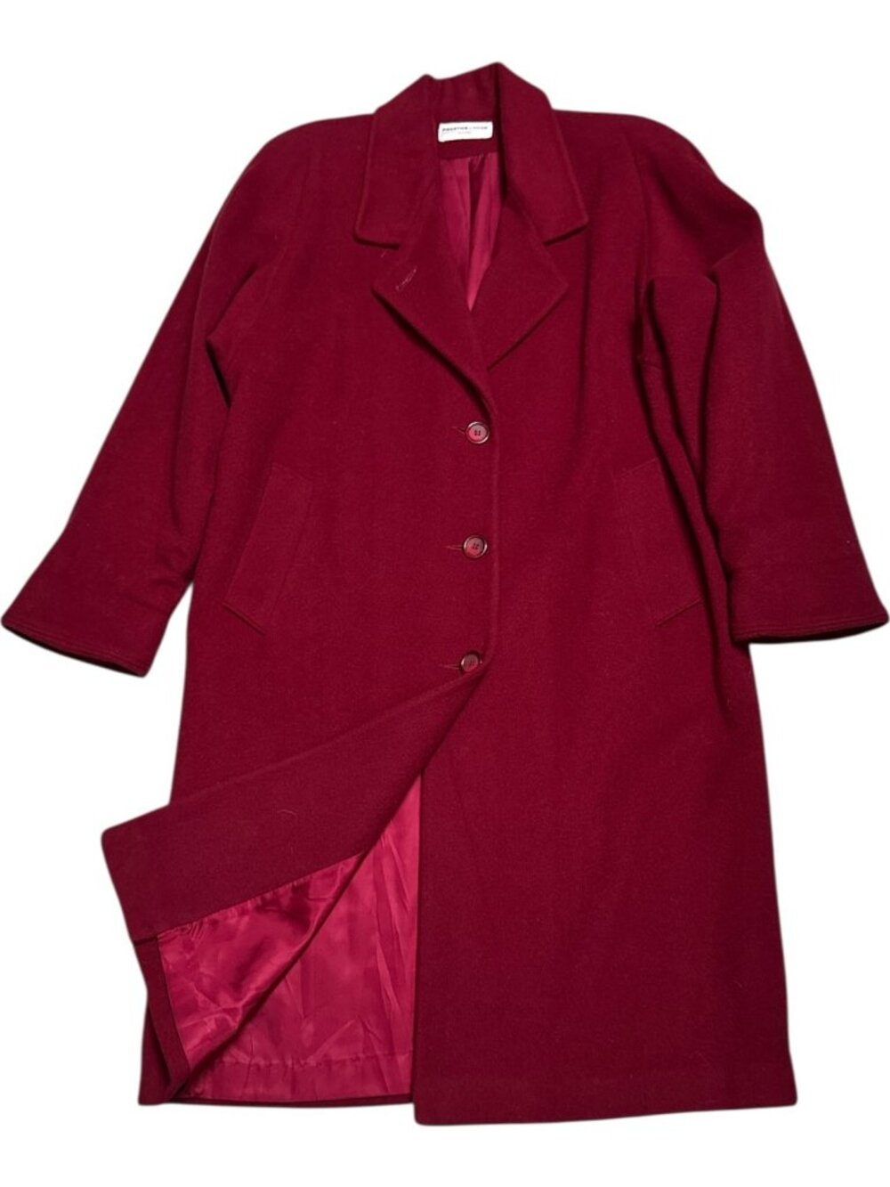 PRESTON & YORK Petites PURE WOOL Vintage 90s Long Red Pea Coat Trench Womens M
